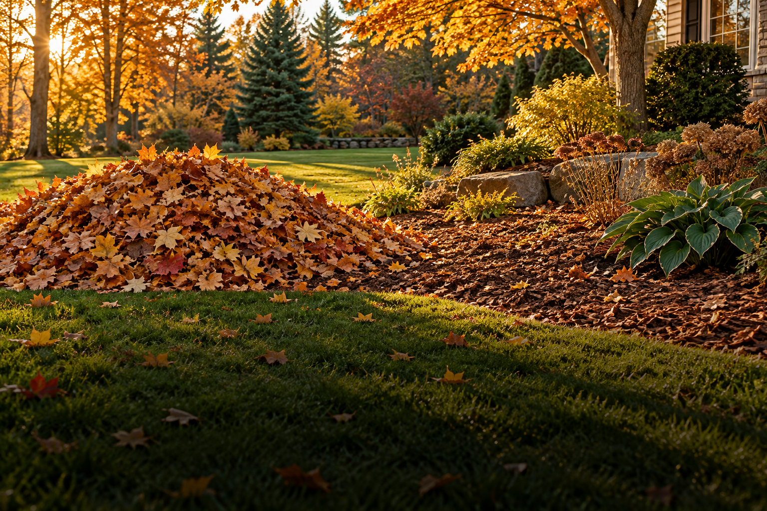 Fallen leaves and garden mulch